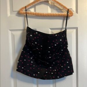 White House Black Market Black Polka Dot Bustier Top with bow size 14